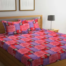 Dhrohar Peach-Coloured & Blue Floral Cotton 240 TC Queen Bedsheet with 2 Pillow Covers-picture-39