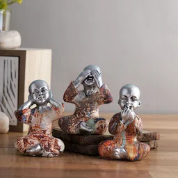 TAYHAA Set Of 3 Multicolored Polyresin Sliver Face Buddha-image-84