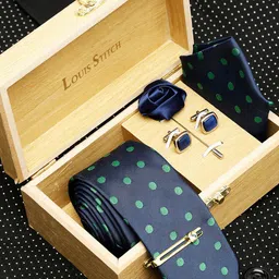 LOUIS STITCH Men Polka Dot Self Design Italian Silk Necktie Accessory Gift Set-picture-27