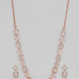 Rubans Rose Gold-Plated White Stone-Studded Jewellery Set image 3