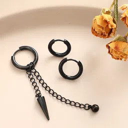 Yellow Chimes Black Contemporary Designed With Hanging Chain Drop Hoop Earrings-picture-38