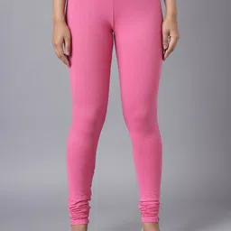 KEX Women Pink Solid Churidar Length Cotton Leggings-picture-31