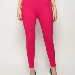 KEX Women Pack of 2 Yellow & Pink Solid Cotton Leggings-picture-21