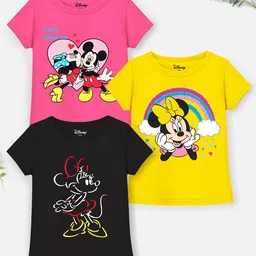 YK Disney Girls Pack of 3 Minnie Mouse Printed Cotton T-shirts-picture-16