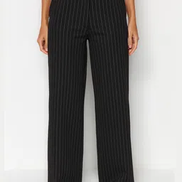 Trendyol Women Mid-Rise Striped Parallel Trousers-picture-21