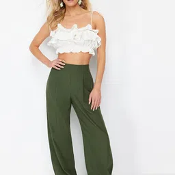 Trendyol Women Mid-Rise Pleated Pure Cotton Trousers-image-57