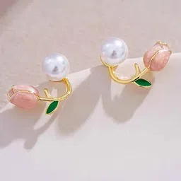 FIMBUL Gold-Plated Pearl Leaf Shaped Studs Earrings-picture-28