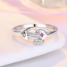 MYKI Women Silver-Plated CZ Stone Studded  Dazzling Hand Shake Adjustable Ring-picture-36