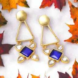 Ozanoo Gold-Plated Artificial Stones Studded Geometric Drop Earrings-picture-20