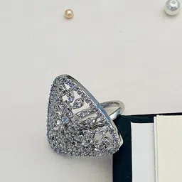 ABDESIGNS Silver-Plated American Diamond-Studded Adjustable Finger Rings-picture-26