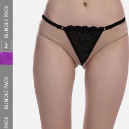 FIMS Women Pack Of 2 Anti Microbial Low Rise Thong Briefs Net_Thong_Panty_BlackPurple_FS-picture-37