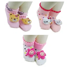 BAESD Infants Pack Of 3 Patterned Anti-Skid Ankle Length Socks-picture-30
