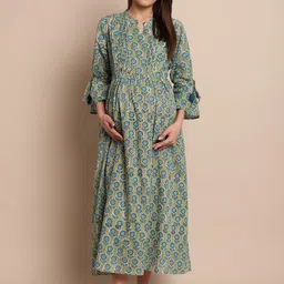 Secret Wish Ethnic Motifs Printed Fit & Flare Pure Cotton Maternity Feeding Midi Dress image 1