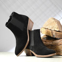 San Frissco Women Suede Block Heeled Chelsea Boots-picture-1
