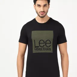 Lee Men Black Typography Printed Slim Fit T-shirt-image-5