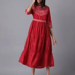 AURELIA Red Ethnic Motifs Tiered Midi Dress-picture-12