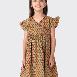 Fabindia Girls Brown & Blue Cotton Fit And Flare Dress-picture-37