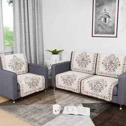 Kuber Industries Brown & White 6 Pieces Printed Cotton Sofa Covers image 1