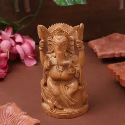 RDK Beige Handmade Sandalwood Lord Ganesha Idol Showpiece-picture-21