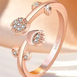 MYKI Rose Gold-Plated Rose DesignCZ-Studded Finger Ring-picture-56