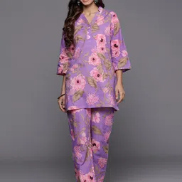 Varanga Floral Printed Pure Cotton Tunic & Trouser-image-61