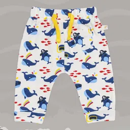 H By Hamleys Infant Kids White & Blue Printed Pure Cotton Joggers-picture-55