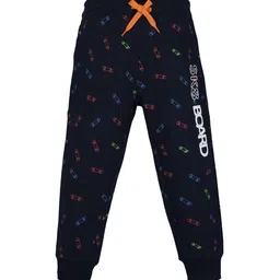 PLUM TREE Boys Navy Blue & Red Skater Printed Pure Cotton Joggers-picture-23