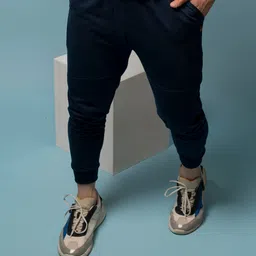Rigo Men Navy Blue Solid Terry Cotton Joggers-image-5