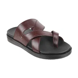 Metro Men Maroon & Black Leather Comfort Sandals-picture-31
