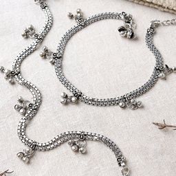 TEEJH Silver-Plated Oxidised Ghungroo Anklets-picture-8
