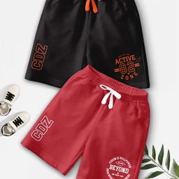 CODEZ Boys Pack Of 2 Typography Printed Mid-Rise Breathable Outdoor Casual Shorts-picture-27