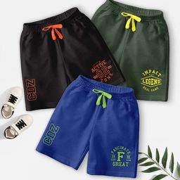CODEZ Boys Pack Of 3 Typography Printed Mid-Rise Outdoor Casual Regular Shorts-picture-43