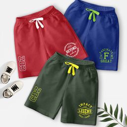 CODEZ Boys Pack Of 3 Typography Printed Mid-Rise Breathable Outdoor Casual Shorts-picture-32