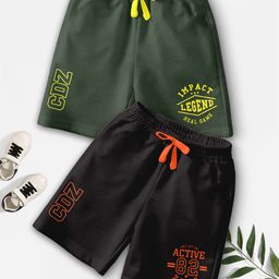 CODEZ Boys Pack Of 2 Typography Printed Mid-Rise Outdoor Casual Regular Shorts-picture-47