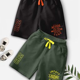 CODEZ Boys Pack Of 2 Typography Printed Mid-Rise Outdoor Casual Regular Shorts-picture-28