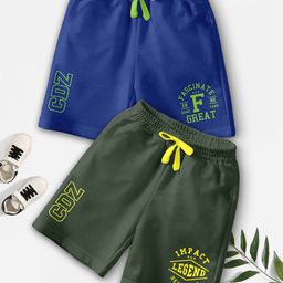 CODEZ Boys Pack Of 2 Typography Printed Mid-Rise Breathable Outdoor Casual Shorts-picture-42