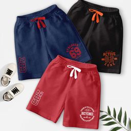 CODEZ Boys Pack Of 3 Typography Printed Mid-Rise Outdoor Casual Shorts-picture-37