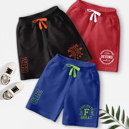 CODEZ Boys Pack Of 3 Typography Printed Mid-Rise Breathable Outdoor Casual Shorts-picture-33