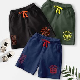 CODEZ Boys Pack Of 3 Typography Printed Mid-Rise Breathable Outdoor Casual Shorts-picture-38