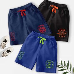 CODEZ Boys Pack Of 3 Typography Printed Mid-Rise Breathable Outdoor Casual Shorts-picture-31