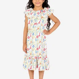 White Dahlia Cream-Coloured & Pink Floral A-Line Midi Dress-picture-13