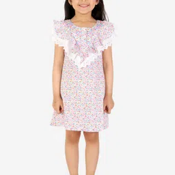 White Dahlia Girls Multicoloured & White Floral A-Line Dress-image-17