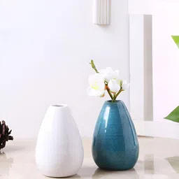 TAYHAA Blue & White 2 Pieces Ceramic Flower Vases image 1