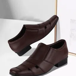 FAUSTO Men Brown Solid Leather Formal Slip-On Shoes-picture-35