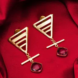 aadita Gold-Plated Stone Studded Contemporary Drop Earrings-picture-21