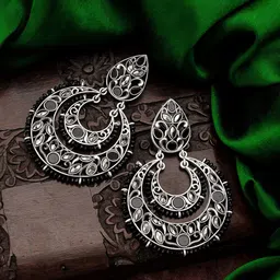 aadita Silver-Toned Classic Chandbalis Earrings-image-4