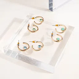 Accessorize Set Of 3 Stone Studded Circle Gem Hoops Earrings-picture-34