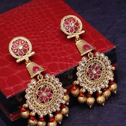 PANASH Women Gold-Plated & Red Circular Drop Earrings-picture-49