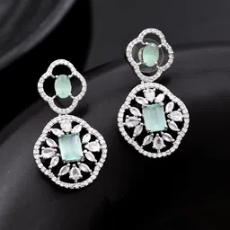 Silvermerc Designs Silver-Plated American Diamond Studded Drop Earrings-picture-35