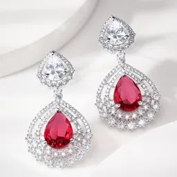 Rubans Rhodium Plated Oval Drop Earrings image 1